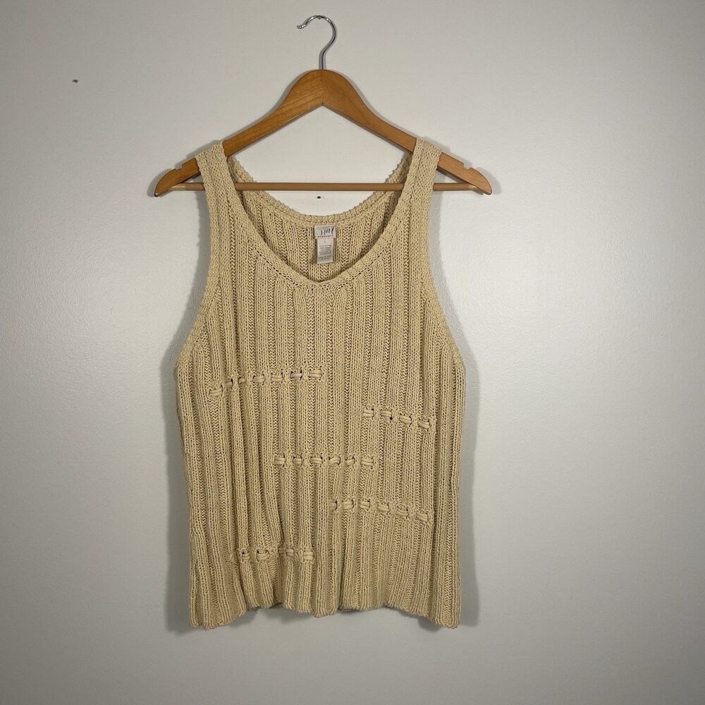J. Jill Hand Knit Vintage Knit Tank Top Cotton Linen Blend Beige Size Large